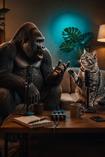 Gorilla & Cat trade stories on the Rap AI podcast 🎙️✨ #VideoPodcast