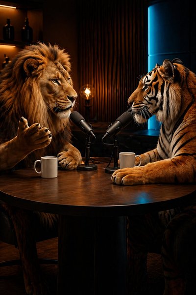 Lion & Tiger trade stories on the Rap AI podcast 🎙️✨ #VideoPodcast