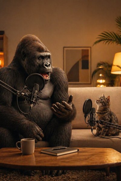Gorilla & Cat return to trade more stories on the Rap AI podcast 🎙️✨ #VideoPodcast