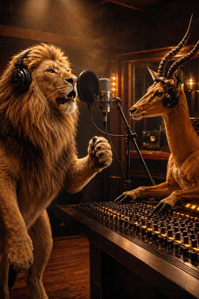 Lion & Deer bring fresh energy to the Rap AI booth 🎤🔥 #StudioSession